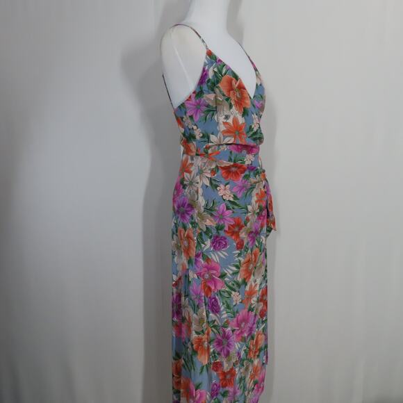 YUMI KIM Floral Oahu Chambray Bond Street V-neck Asymmetrical Hem Dress Small - Picture 3 of 10